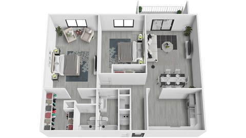 Floor plan for 2 beds, 2 baths, 1209 sqft